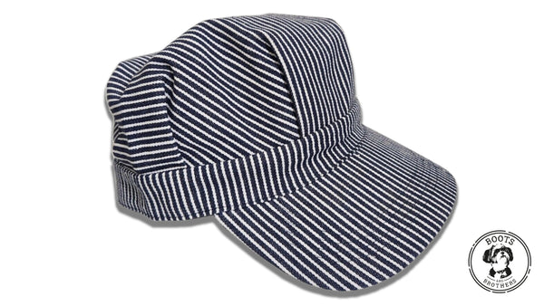Blue Hickory Striped Train Conductor Engineer Hat