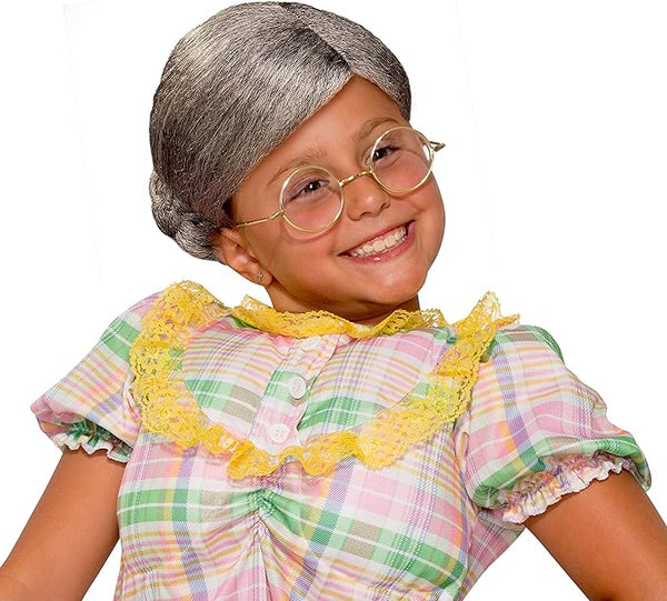 Kids Old Lady Bun Wig Halloween Costumes 4U