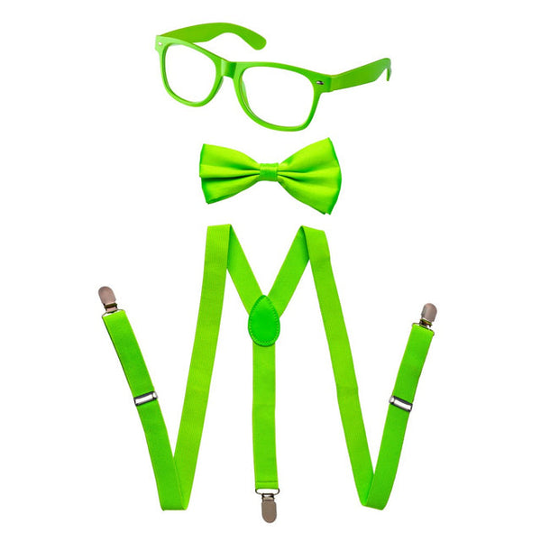 Adults/Teens Neon Suspender, Bowtie, & Glasses Accessory Set