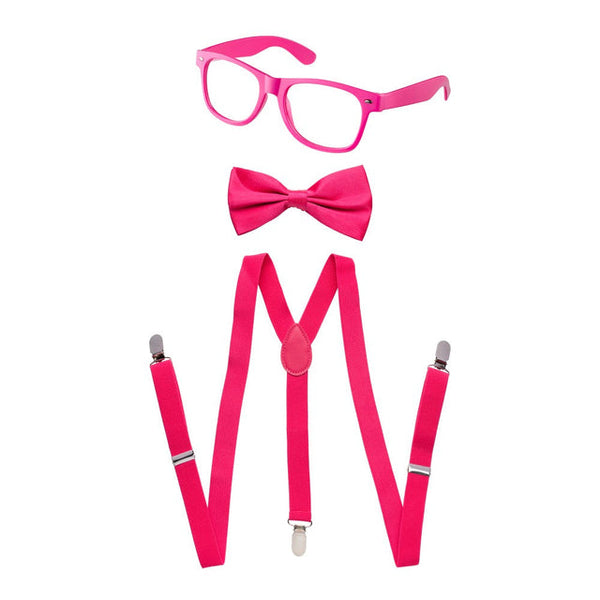 Kids Neon Suspender, Bowtie, & Glasses Accessory Set