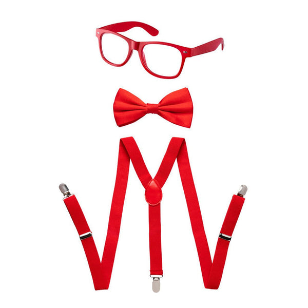 Kids Neon Suspender, Bowtie, & Glasses Accessory Set