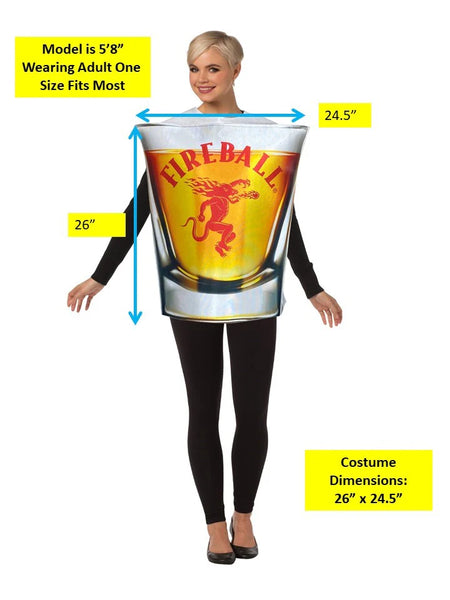 Adults Fireball Whiskey Shot Glass Costume size chart and measurements