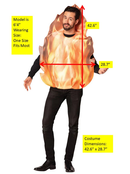 Adults Flaming Fire Costume size chart and measurements