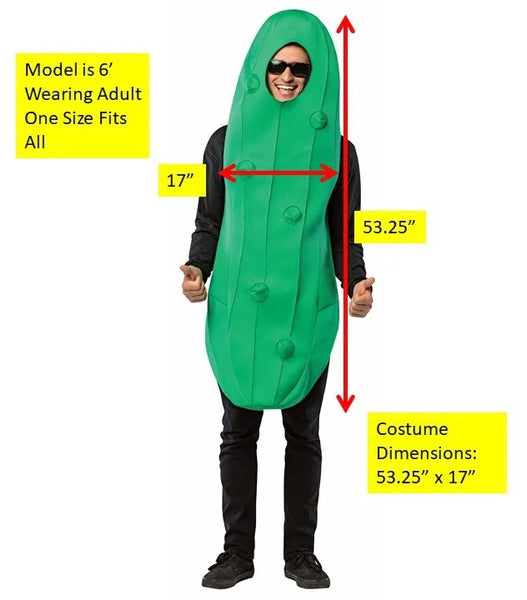 Adults Funny Green Pickle Costume size chart and measurements