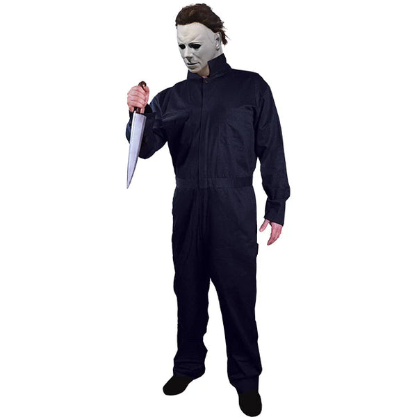 Adults Halloween 1978 Michael Myers Coveralls Jumpsuit Costume
Features screen-accurate navy-blue coveralls with a loose, functional fit, long sleeves, front zipper closure, and right chest pocket flap. pictured mask and knife available separately