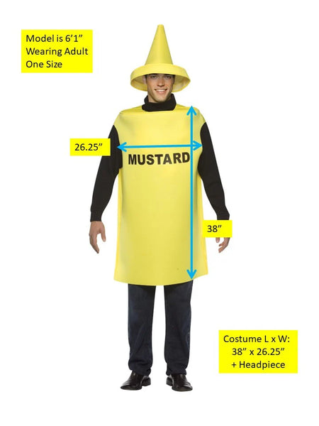 Adults Mustard Bottle Costume size chart and measurements