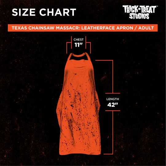 Adults The Texas Chainsaw Massacre Leatherface Apron Costume Accessory, size chart