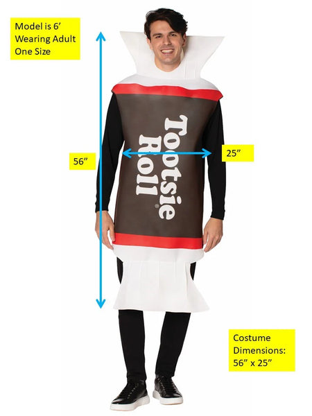 Adults Tootsie Roll Costume size chart and measurements