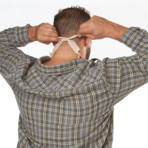 Man tying the Adults Zombie Chest Costume Accessory Featuring a molded chest panel designed to resemble exposed ribs and internal organs with realistic sculpted detailing and a red and flesh-toned color scheme, complete with attached ties that secure around the neck for easy wear over clothing.