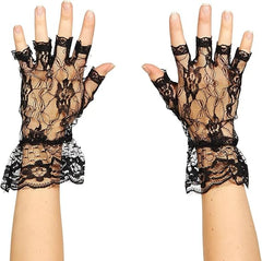 Black Lace Fingerless Gloves Costume Accessory