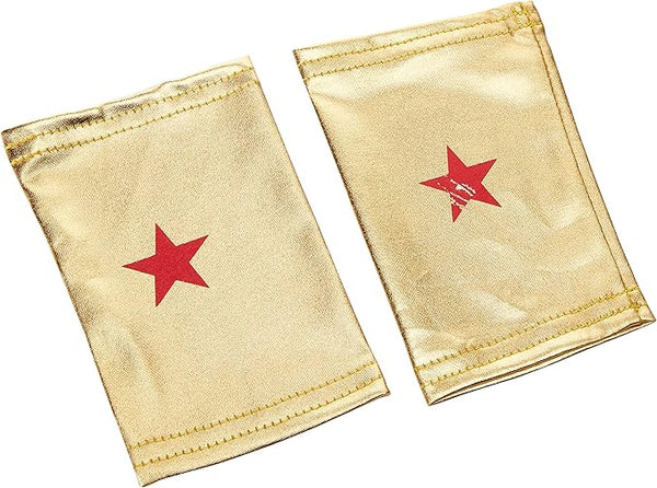 DC Universe Wonder Woman Costume Accessory Kit arm guards featuring matching pair of gold wrist cuffs each decorated with a red star at the center