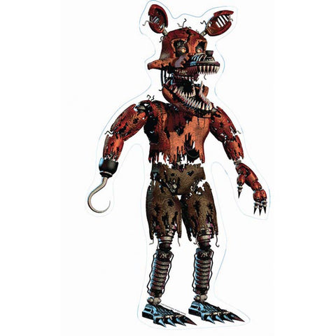 Five Nights at Freddy's Jointed Cutouts Party Decorations Featuring printed cardboard jointed cutout decorations depicting a Five Nights at Freddy’s animatronic character with a distressed red and brown appearance, torn suit detailing, exposed mechanical elements, sharp teeth graphics, and movable limb sections connected with metal fasteners for adjustable posing.