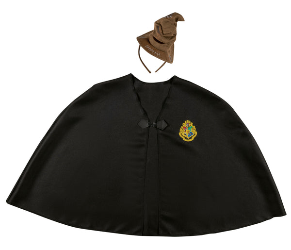 Girls Harry Potter Sorting Hat and Cape Costume Accessory Set
Includes a black cape designed with a wide drape and classic wizard silhouette with a Hogwarts‑style crest printed on the chest, adding an instantly recognizable wizarding detail. The set also includes a soft sculpted Sorting Hat headpiece designed in textured brown fabric with stitched seam accents and a wrinkled, facial expression shape that captures the iconic magical hat look.