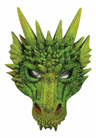 Green Dragon Half Mask Costume Mask
Featuring a fierce molded design in green tones with sculpted scale texture across the brow and snout, raised ridge detailing, flared nostrils, and sharp fang accents along the mouth, designed as a half mask that covers the upper face with eye openings