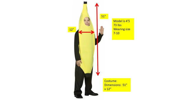 Kids Banana Costume size chart and measurements