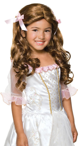 Perruque de princesse gracieuse marron pour enfants