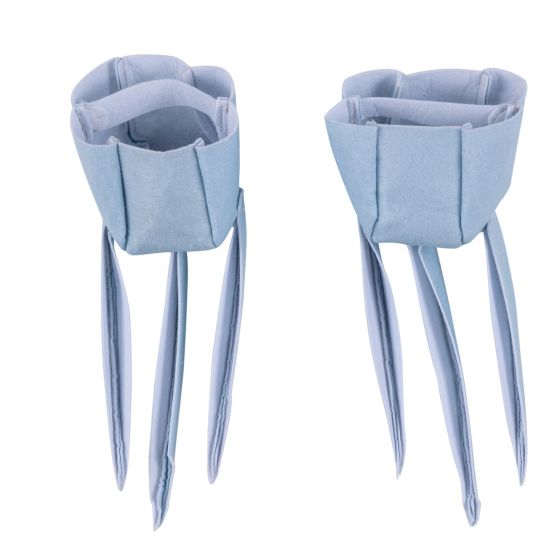 Close up of the claws from the Kids Dog Man Cat Kid Costume Accessory Kit Featuring a black cape with a pointed, batwing-style hem and a printed “Cat Kid” emblem at the neckline, this accessory kit also includes an orange headpiece with attached cat ears, mesh eye panels, and black whisker detailing extending from each side. The set is completed with a pair of felt claw gloves designed with extended pointed shapes.