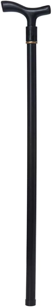 Kids Old Man or Old Lady Walking Cane Costume Prop Accessory Featuring a lightweight black plastic cane prop measuring just under 27 inches in length, designed with a straight shaft, a curved T-style handle for easy grip, and a smooth finish with a small gold-tone accent ring near the top.