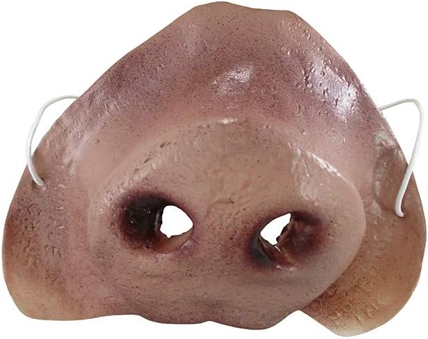 Pig Nose Costume Accessory Featuring a molded pig nose accessory in a fleshy pink tone with darker shading around the nostrils, designed with two open breathing holes, a slightly textured surface for a realistic snout appearance, and small side holes fitted with a thin white elastic band for a secure and comfortable fit.