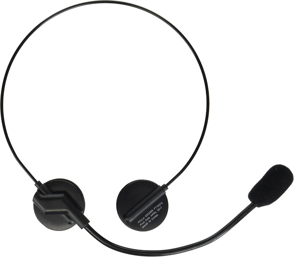 Pop Rock Star Headband Microphone featuring a flexible black headband design constructed with a thin, curved plastic band that wraps comfortably around the back of the head; attached to the band is an extended boom arm that curves toward the mouth, ending in a small foam‑covered microphone tip. The headband includes two circular ear‑pad style side pieces that help anchor the accessory in place, creating a classic hands‑free performance silhouette