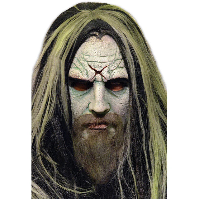 Rob Zombie's 31 Rob Zombie Hellbilly Costume Mask featuring replica of Rob Zombie's album cover look with chilling makeup details, and attached hair and goatee, front view