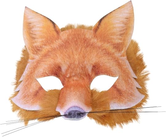 Sly Fox Half Mask Costume Mask Featuring a molded half mask designed to resemble a fox face, with a warm orange and white printed fur pattern, sculpted facial contours, pointed upright ears, cut-out eye openings, a small printed nose detail, and soft faux fur trim along the cheeks and edges for added texture and dimension.