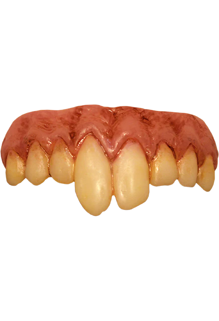 Stephen King's IT Pennywise Teeth Costume Accessory featuring a full coverage sculpt with exaggerated buck teeth and unhealthy, brown blood stained gums, front view