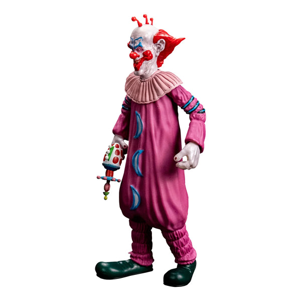 Killer Klowns from Outer Space Slim 8" Collector's Action Figure Collectible Toy in pink clown suit holding cotton candy gun left side view