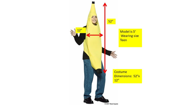 Teens Banana Costume size chart and measurements