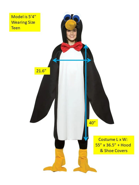 Teens Penguin Costume size chart and measurements