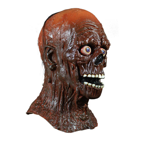 The Return of the Living Dead Tarman Costume Mask depicting slick, decomposed skin texture, sunken cheekbones, creepy open mouth, and glassy, bulging eyes, right side profile