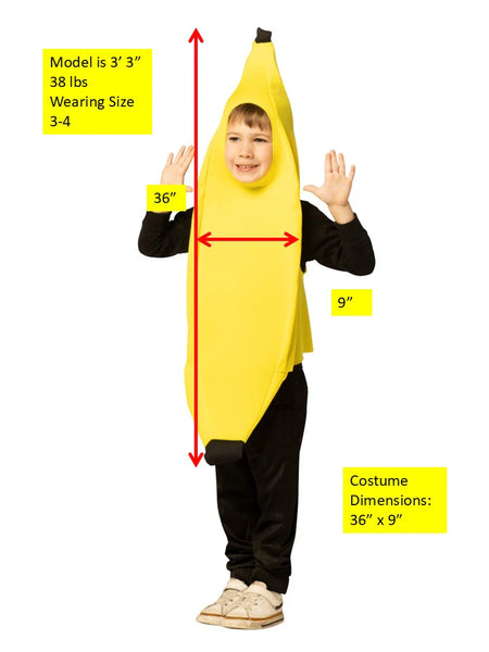 Toddlers Banana Costume size chart and measurements