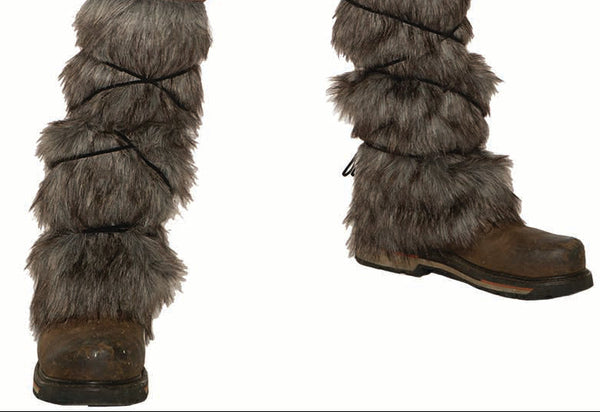 Viking Fur Leg Guards Costume Accessory on man wearing boots