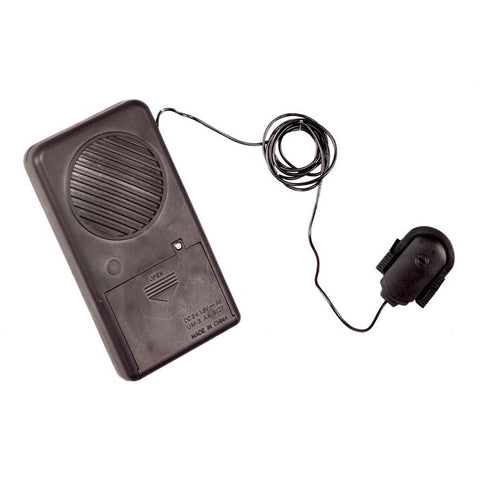 Voice Changer Costume Prop Accessory includes a compact handheld device with a lightweight rectangular body and attached wired microphone, designed for easy use during costumes and performances; includes simple front‑facing buttons that allow the user to select between three built‑in voice modes: High Alien, Scary Monster, and Amplified (own) Voice, giving quick and noticeable voice transformation at the push of a button