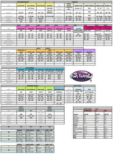 Fun World Size Chart from HalloweenCostumes4U.com