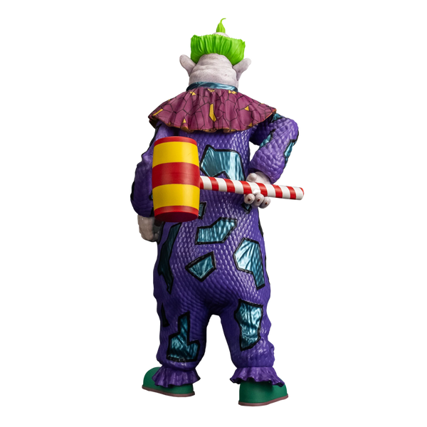 Jumbo Killer Klowns from Outer Space horror 8-inch figure collectible in purple clown suit with mallet back view