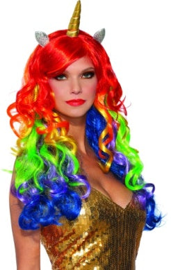 Rainbow Unicorn Costume Wig with Horn - HalloweenCostumes4U.com - Costume Props & Accessories