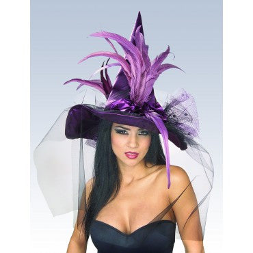 Purple Feathered Witch Hat - HalloweenCostumes4U.com - Accessories