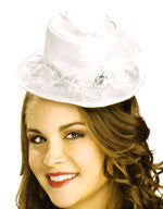 White Mini Top Hat with Mesh and Feather - Rubies Costumes & Accessories - HalloweenCostumes4U.com - Accessories