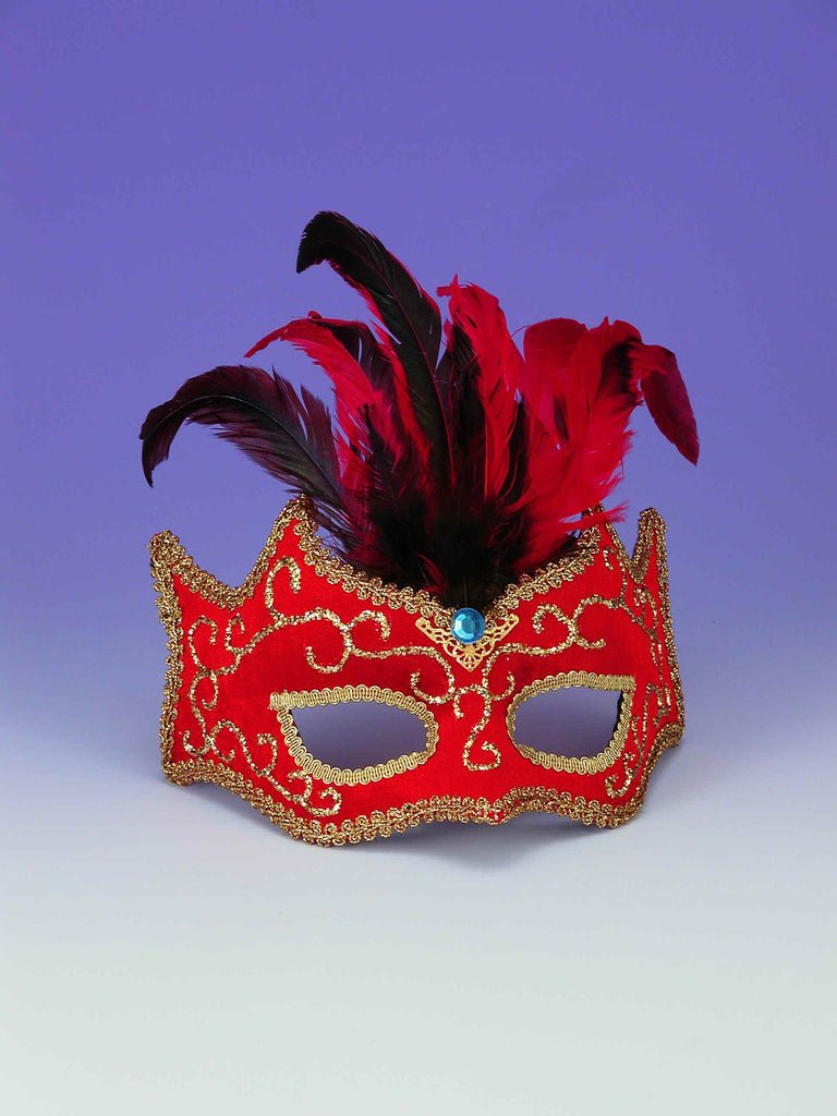 Masquerade Masks Red/Gold Masks w/Feathers - Rubies Costumes & Accessories - HalloweenCostumes4U.com - Accessories