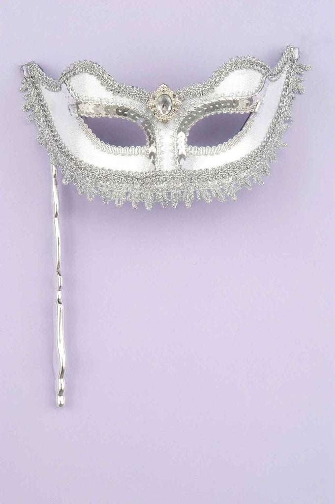 Venetian Eye Mask on a Stick White/Silver - Rubies Costumes & Accessories - HalloweenCostumes4U.com - Accessories