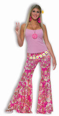 Womens Hippie Costume Pink Bell Bottom Pants