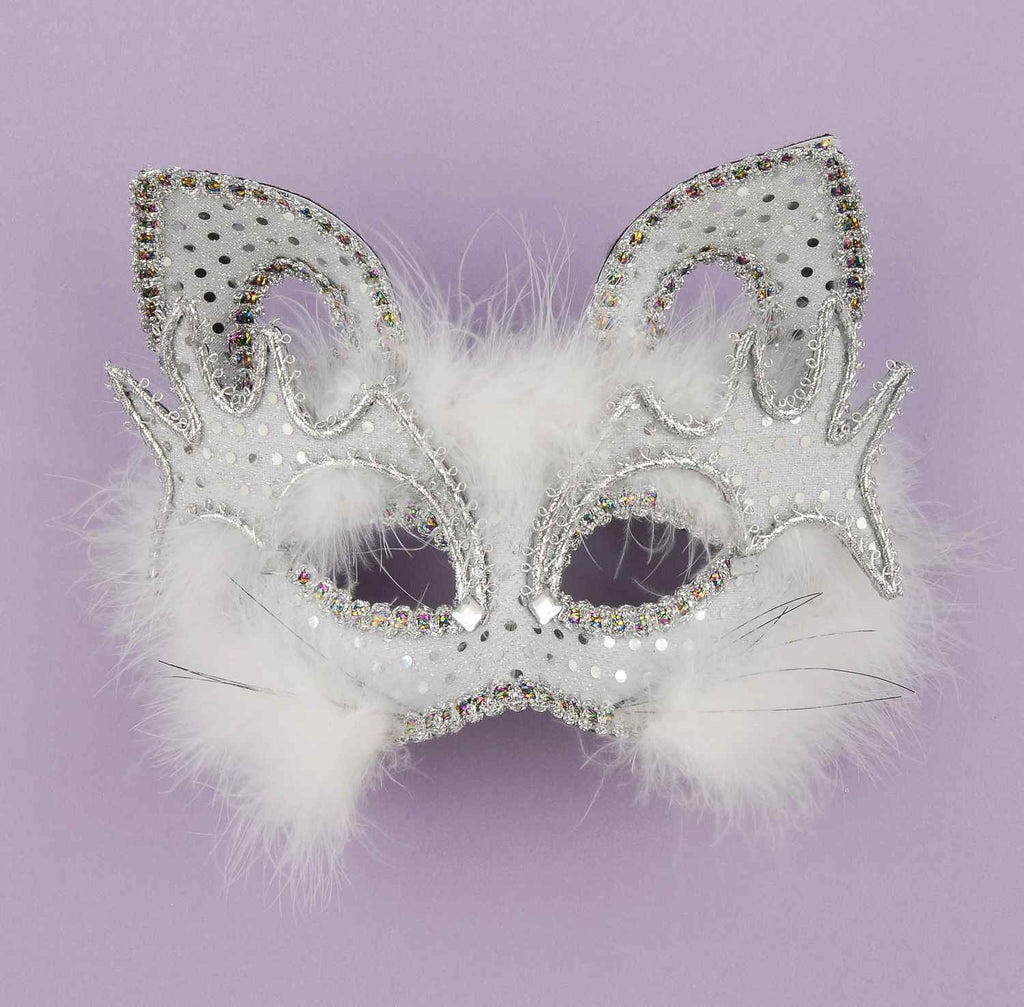 Marabou Feather White Cat Half Mask - Rubies Costumes & Accessories - HalloweenCostumes4U.com - Accessories