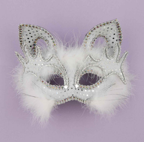 Marabou Feather White Cat Half Mask - Rubies Costumes & Accessories - HalloweenCostumes4U.com - Accessories