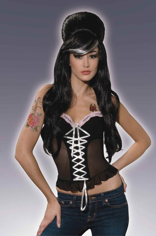 Long Black Halloween Wig w/Silver Streak - Rubies Costumes & Accessories - HalloweenCostumes4U.com - Accessories
