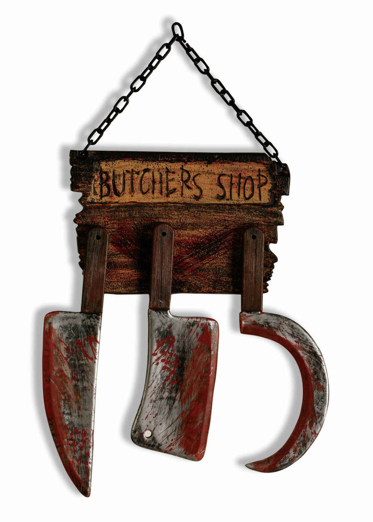Scary Butcher Shop Sign w/Toy Weapons - Rubies Costumes & Accessories - HalloweenCostumes4U.com - Decorations