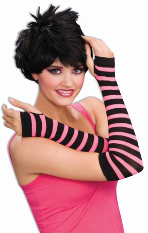 Striped Long Gloves Pink/Black Glovettes - Rubies Costumes & Accessories - HalloweenCostumes4U.com - Accessories