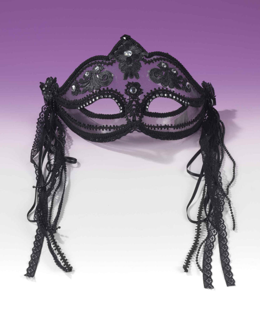 Black Venetian Mask with Tassels - Rubies Costumes & Accessories - HalloweenCostumes4U.com - Accessories