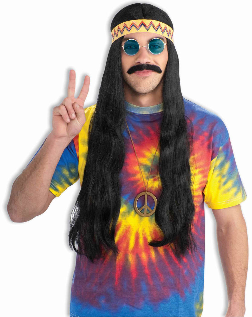 Hippie Dude Wig Long Black w/Headband - Rubies Costumes & Accessories - HalloweenCostumes4U.com - Accessories