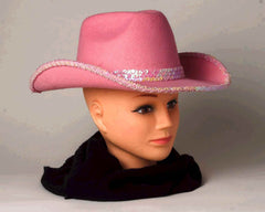 Sombrero de vaquera de lujo rosa con lentejuelas plateadas